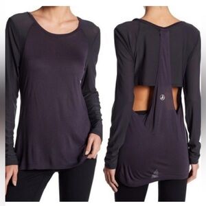 NWT SAM EDELMAN sheer athletic top top with cut out back - dark Charcoal Size XS